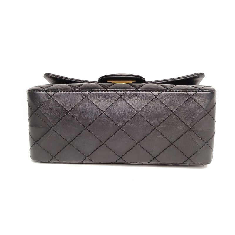 CHANEL 2.55口蓋包迷你20黑色牛皮晶片開金扣肩背包-4