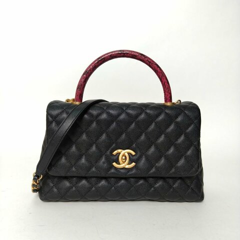 CHANEL CocoHandle中號29黑色荔枝牛皮26開金扣肩背包