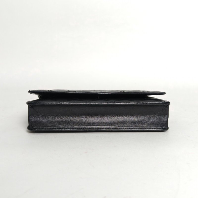 CHANEL 中古康鵬長款鏈條斜挎WOC黑色牛皮16開銀扣肩背包-4