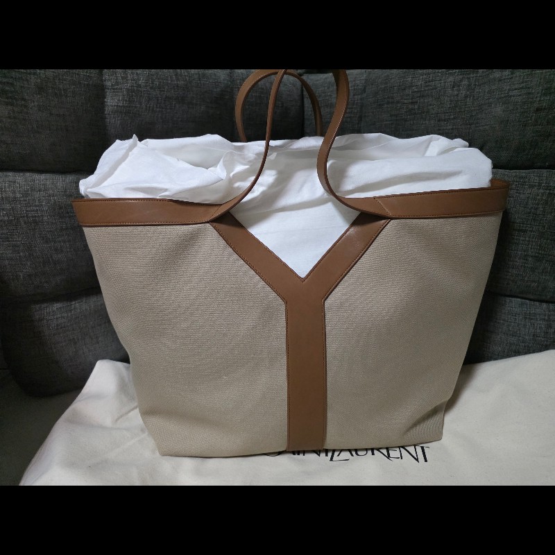 [全新] Saint Laurent YSL Y Tote 帆布拼皮革-2