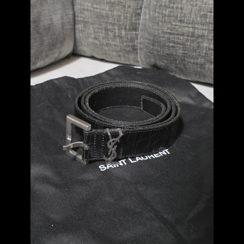 [全新] Saint Laurent YSL 爆裂紋皮帶 95cm-0