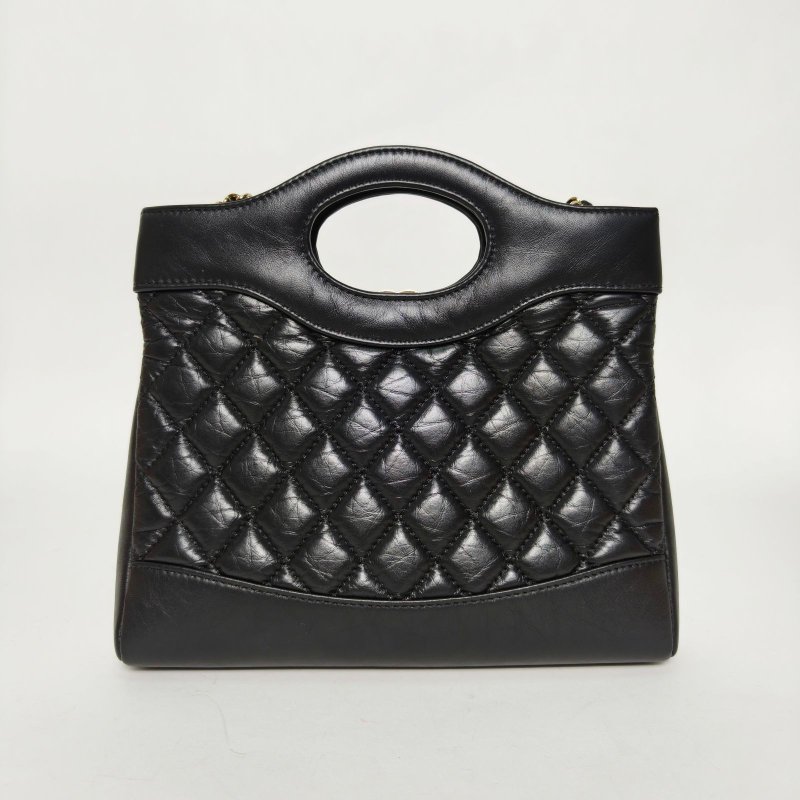 CHANEL 31BagMini22黑色牛皮晶片開金扣肩背包-2