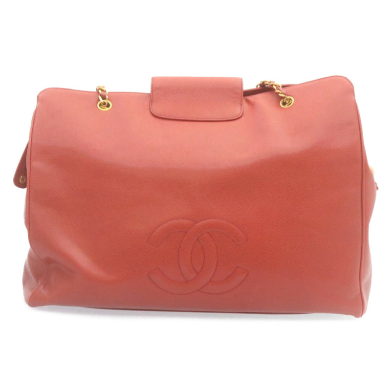 【日本直送】香奈兒 (CHANEL) 鏈 COCO 標誌超模款單背包 魚子醬皮 紅色 CC 正品 am2162gSAV-1