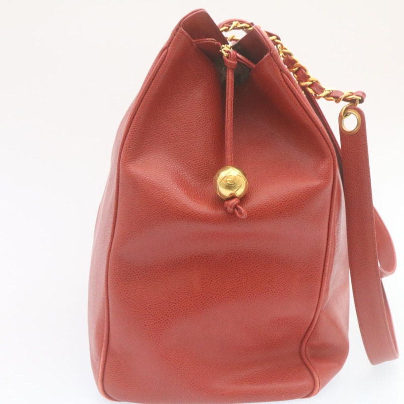 【日本直送】香奈兒 (CHANEL) 鏈 COCO 標誌超模款單背包 魚子醬皮 紅色 CC 正品 am2162gSAV-3