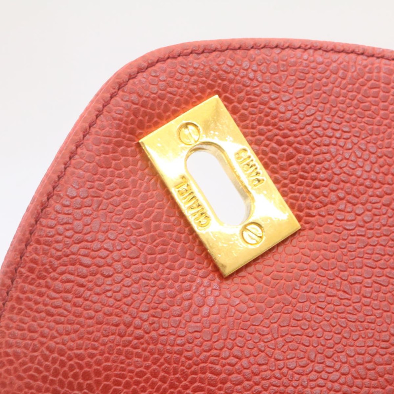 【日本直送】香奈兒 (CHANEL) 鏈 COCO 標誌超模款單背包 魚子醬皮 紅色 CC 正品 am2162gSAV-8