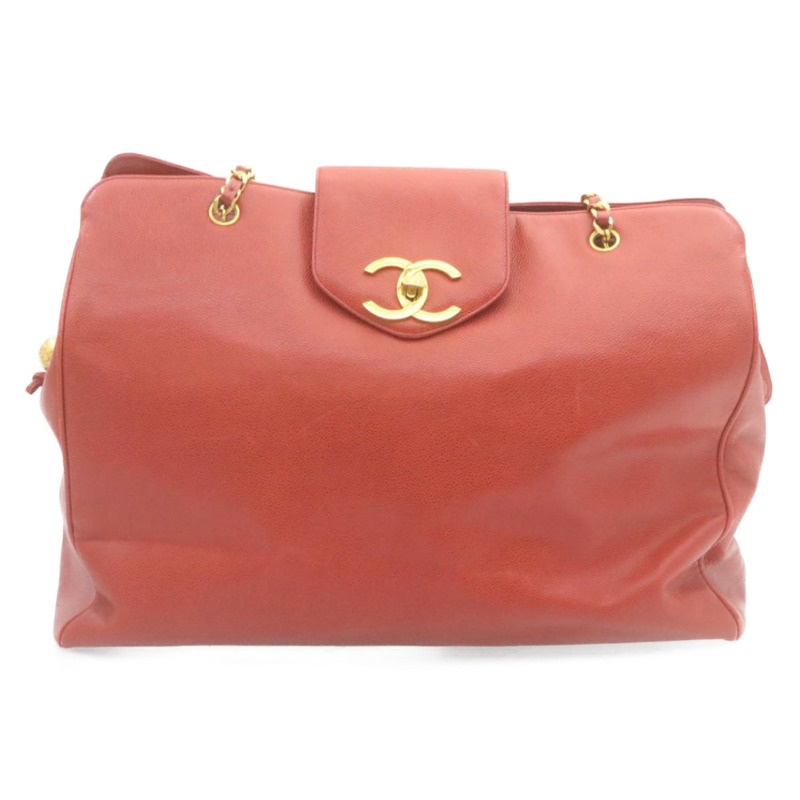 【日本直送】香奈兒 (CHANEL) 鏈 COCO 標誌超模款單背包 魚子醬皮 紅色 CC 正品 am2162gSAV-12