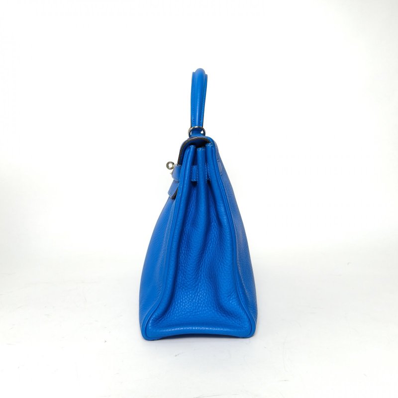 HERMES Kelly32T7水妖藍TC皮框P銀扣肩背包-1