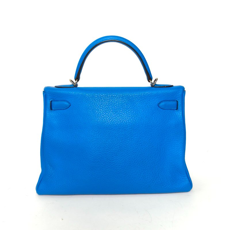 HERMES Kelly32T7水妖藍TC皮框P銀扣肩背包-2