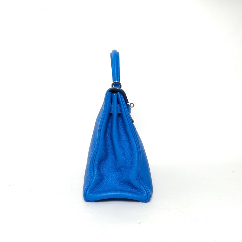 HERMES Kelly32T7水妖藍TC皮框P銀扣肩背包-3