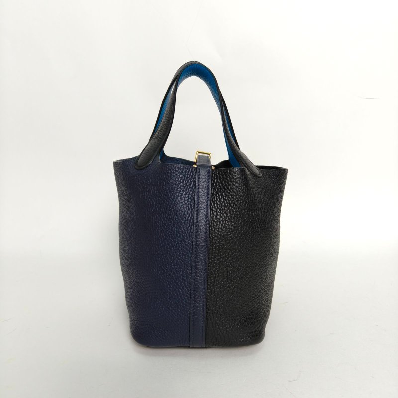 HERMES Picotin18菜籃子黑色拼午夜藍拼弗羅裏達藍TC皮Y刻肩背包-2