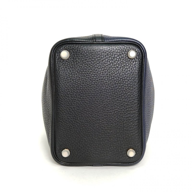 HERMES Picotin18菜籃子黑色拼午夜藍拼弗羅裏達藍TC皮Y刻肩背包-4