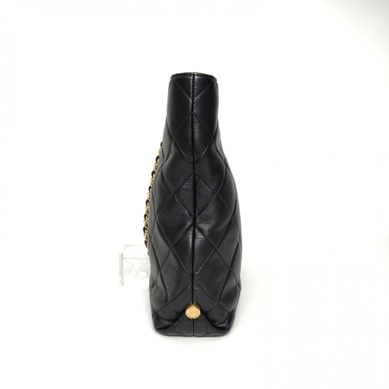 CHANEL 23K青蛙扣手提單肩包托特包黑色牛皮晶片金扣肩背包-3