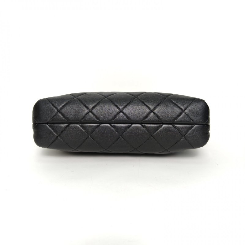 CHANEL 23K青蛙扣手提單肩包托特包黑色牛皮晶片金扣肩背包-4