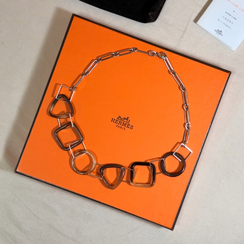✨近新閒置 愛馬仕 Hermès 琥珀幾何造型項鍊 雙圈手鍊-0