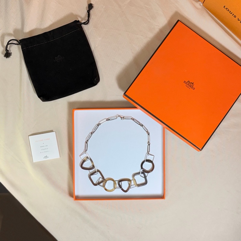 ✨近新閒置 愛馬仕 Hermès 琥珀幾何造型項鍊 雙圈手鍊-1