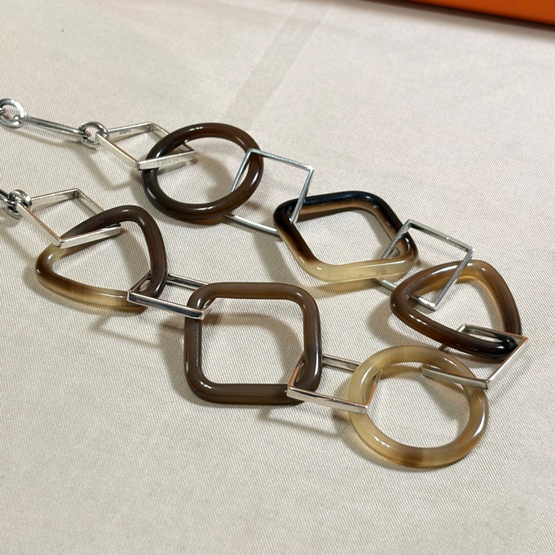 ✨近新閒置 愛馬仕 Hermès 琥珀幾何造型項鍊 雙圈手鍊-2