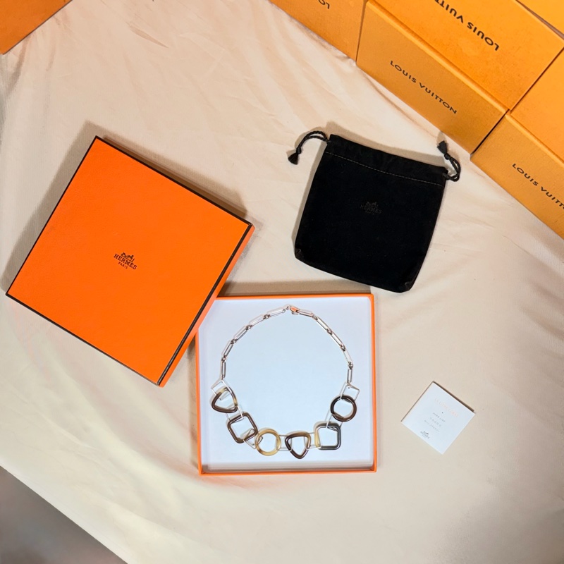 ✨近新閒置 愛馬仕 Hermès 琥珀幾何造型項鍊 雙圈手鍊-4