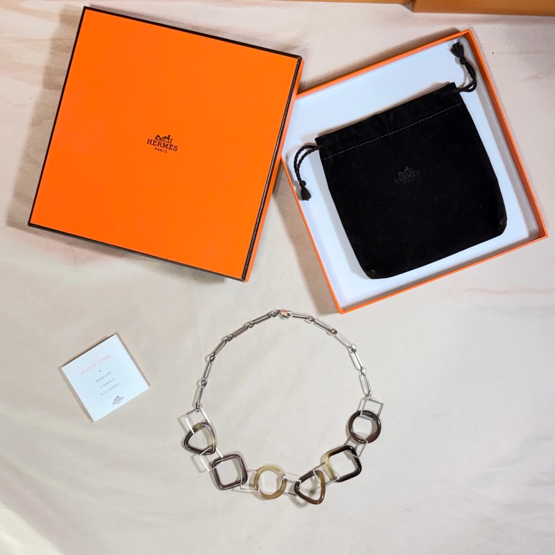 ✨近新閒置 愛馬仕 Hermès 琥珀幾何造型項鍊 雙圈手鍊-5