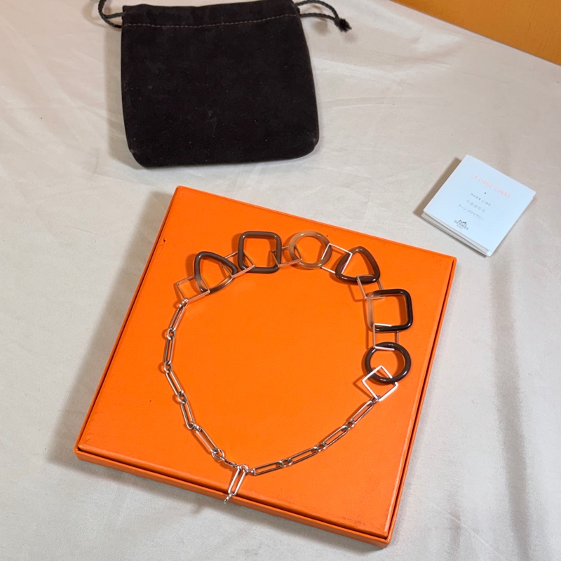 ✨近新閒置 愛馬仕 Hermès 琥珀幾何造型項鍊 雙圈手鍊-6