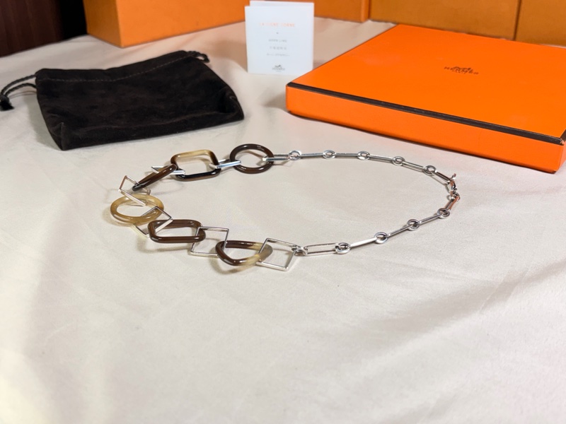 ✨近新閒置 愛馬仕 Hermès 琥珀幾何造型項鍊 雙圈手鍊-8