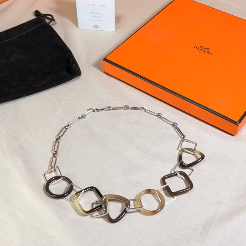 ✨近新閒置 愛馬仕 Hermès 琥珀幾何造型項鍊 雙圈手鍊-9