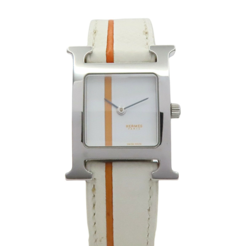 白色錶盤 白色牛皮錶帶 不鏽鋼 Heure H 腕錶【HERMES 愛馬仕】 HH1.210-1
