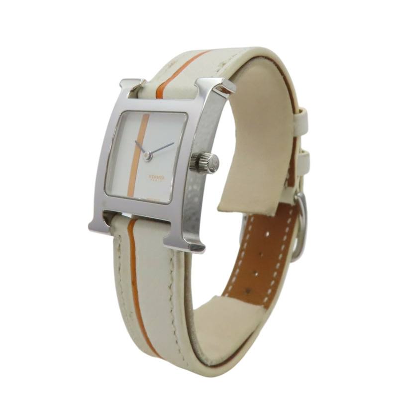 白色錶盤 白色牛皮錶帶 不鏽鋼 Heure H 腕錶【HERMES 愛馬仕】 HH1.210-3