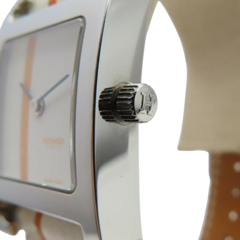 白色錶盤 白色牛皮錶帶 不鏽鋼 Heure H 腕錶【HERMES 愛馬仕】 HH1.210-4