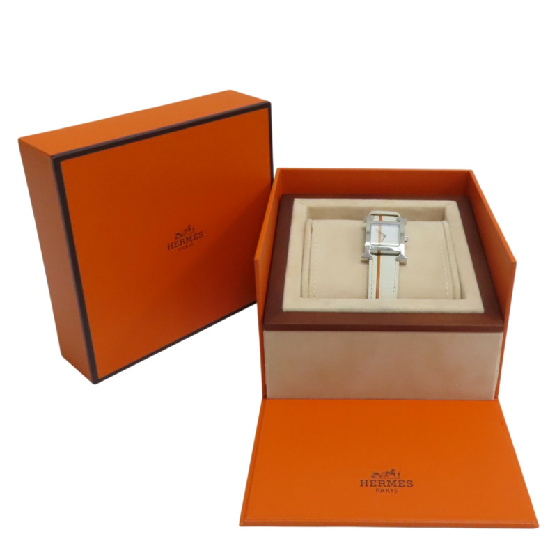 白色錶盤 白色牛皮錶帶 不鏽鋼 Heure H 腕錶【HERMES 愛馬仕】 HH1.210-11