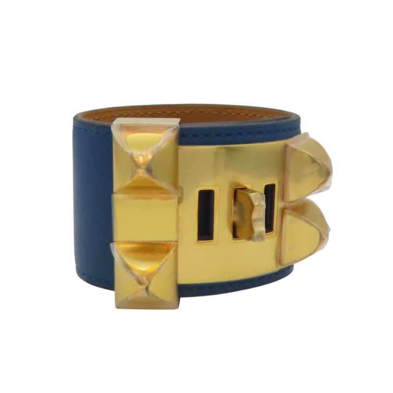 藍色 Swift 牛皮 CDC Collier de Chien 手環 D刻 金扣【HERMES 愛馬仕】-1
