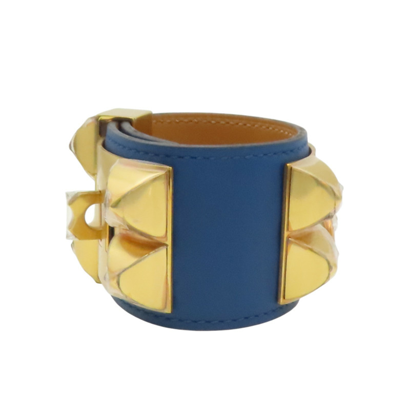 藍色 Swift 牛皮 CDC Collier de Chien 手環 D刻 金扣【HERMES 愛馬仕】-2