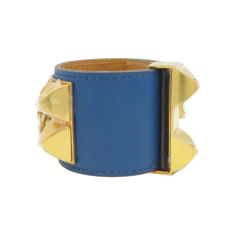 藍色 Swift 牛皮 CDC Collier de Chien 手環 D刻 金扣【HERMES 愛馬仕】-3