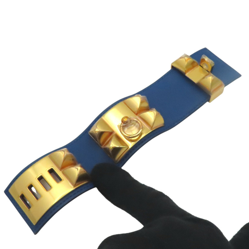 藍色 Swift 牛皮 CDC Collier de Chien 手環 D刻 金扣【HERMES 愛馬仕】-4