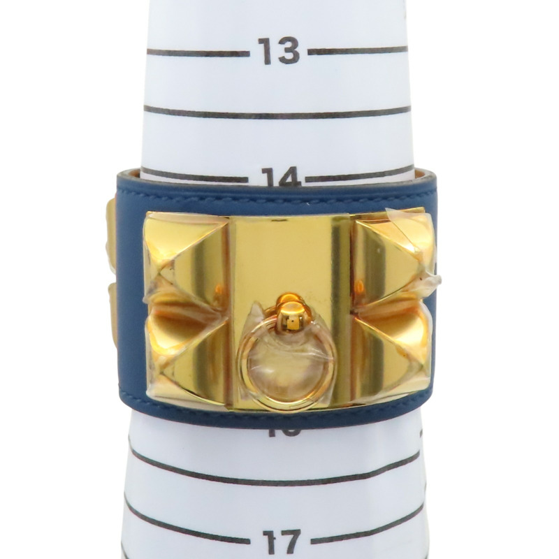 藍色 Swift 牛皮 CDC Collier de Chien 手環 D刻 金扣【HERMES 愛馬仕】-9
