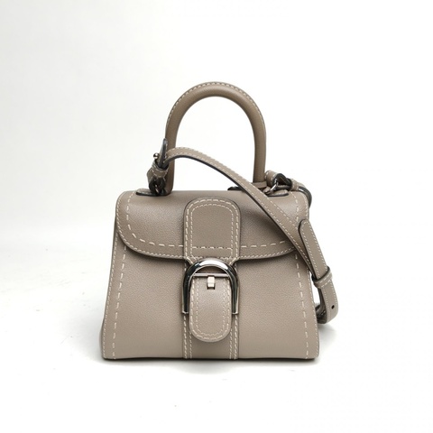 DELVAUX BrillantMini20外縫線大象灰牛皮銀扣