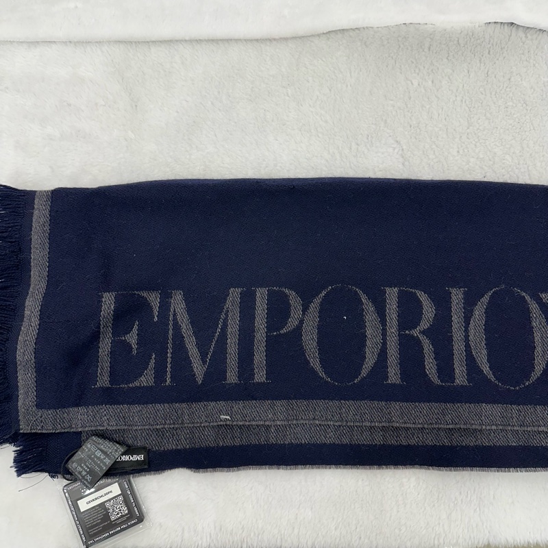 【赫蒂國際精品】Emporio Armani 亞曼尼 提花老鷹標誌羊毛混紡圍巾 vintage-2