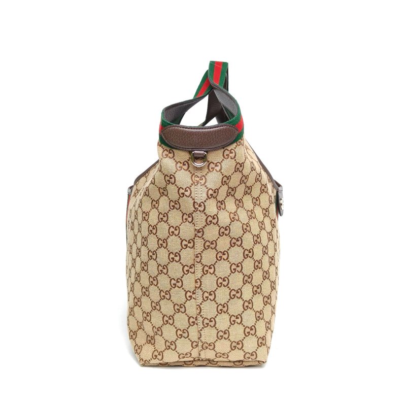 GUCCI 老花帆布淺金扣Giglio大號手提包肩背包-1