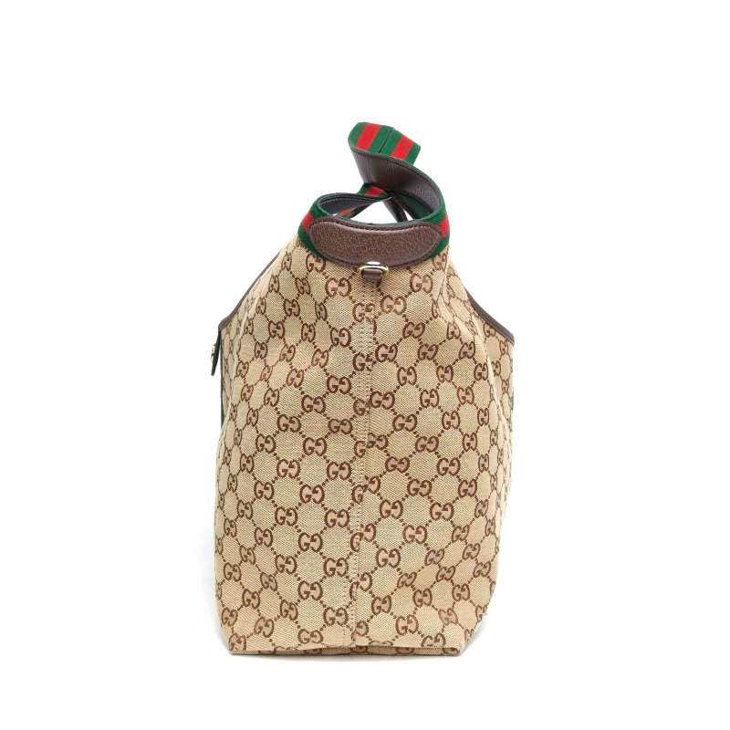 GUCCI 老花帆布淺金扣Giglio大號手提包肩背包-3