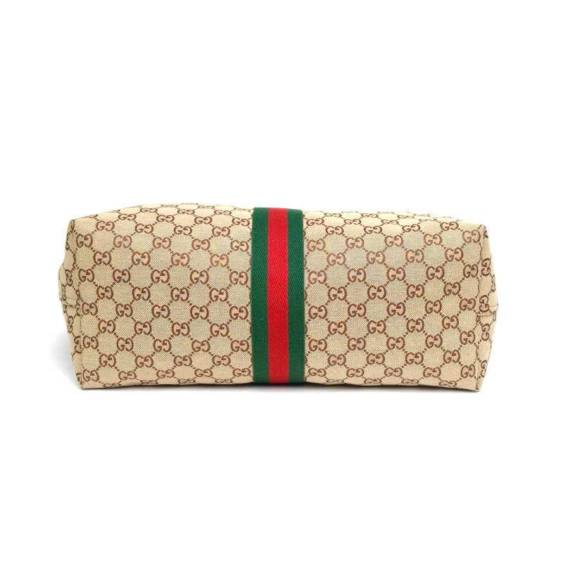 GUCCI 老花帆布淺金扣Giglio大號手提包肩背包-4