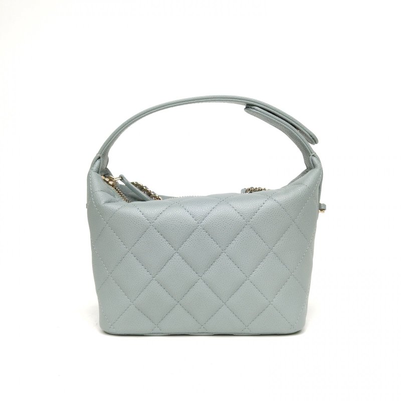 CHANEL 嬉皮HOBO飯盒包25C藍色荔枝牛皮淺金扣菱格紋皮手柄肩背包-2