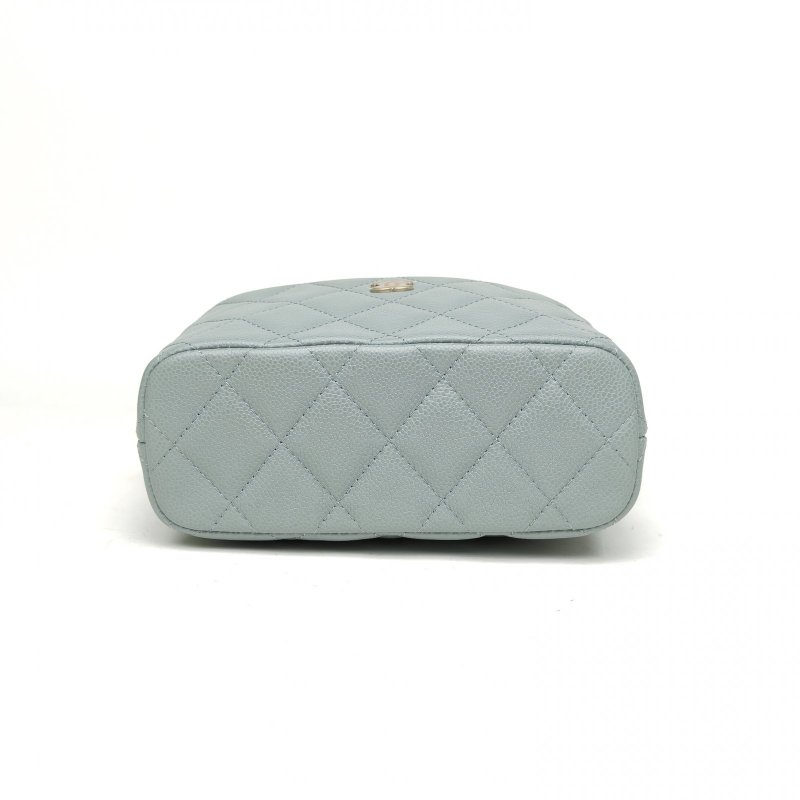 CHANEL 嬉皮HOBO飯盒包25C藍色荔枝牛皮淺金扣菱格紋皮手柄肩背包-4