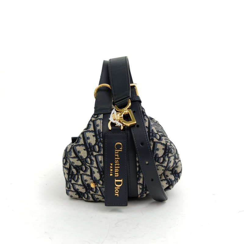 DIOR D-Journey手袋小號印花水餃包藍色帆布金扣2025肩背包-1