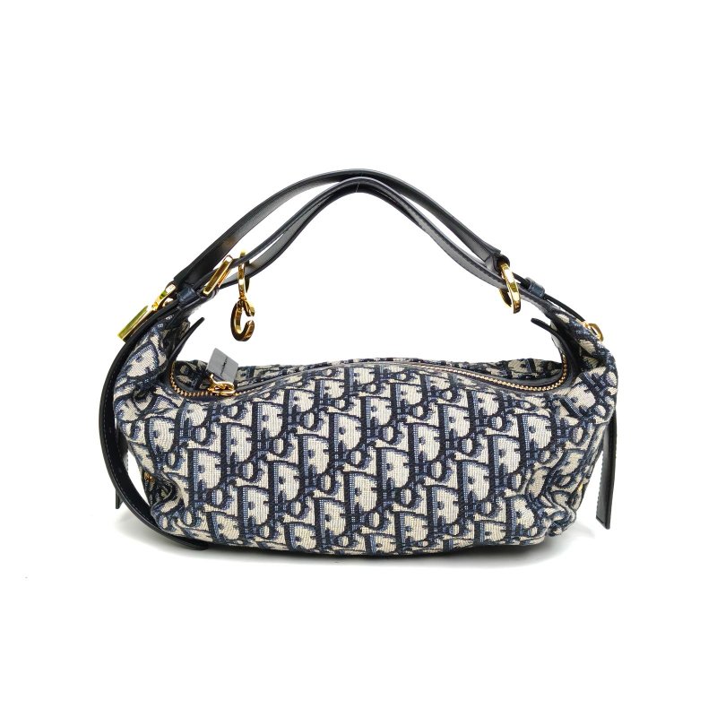 DIOR D-Journey手袋小號印花水餃包藍色帆布金扣2025肩背包-2