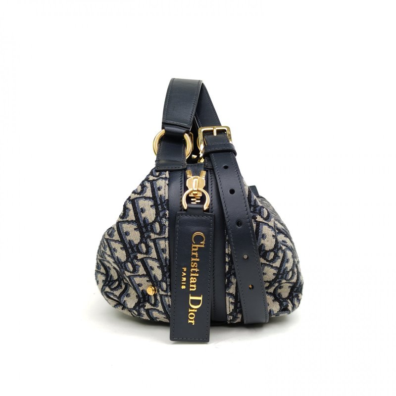 DIOR D-Journey手袋小號印花水餃包藍色帆布金扣2025肩背包-3