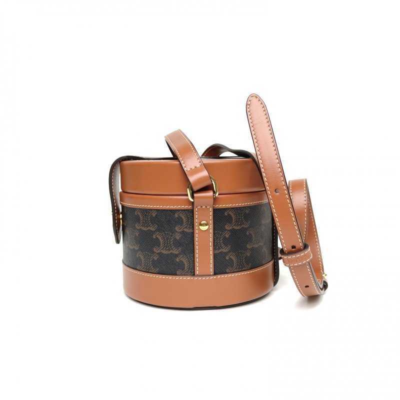 CELINE Tambour圓筒包小號凱旋門印花焦糖色PVC肩背包-1