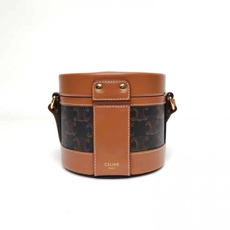 CELINE Tambour圓筒包小號凱旋門印花焦糖色PVC肩背包-2