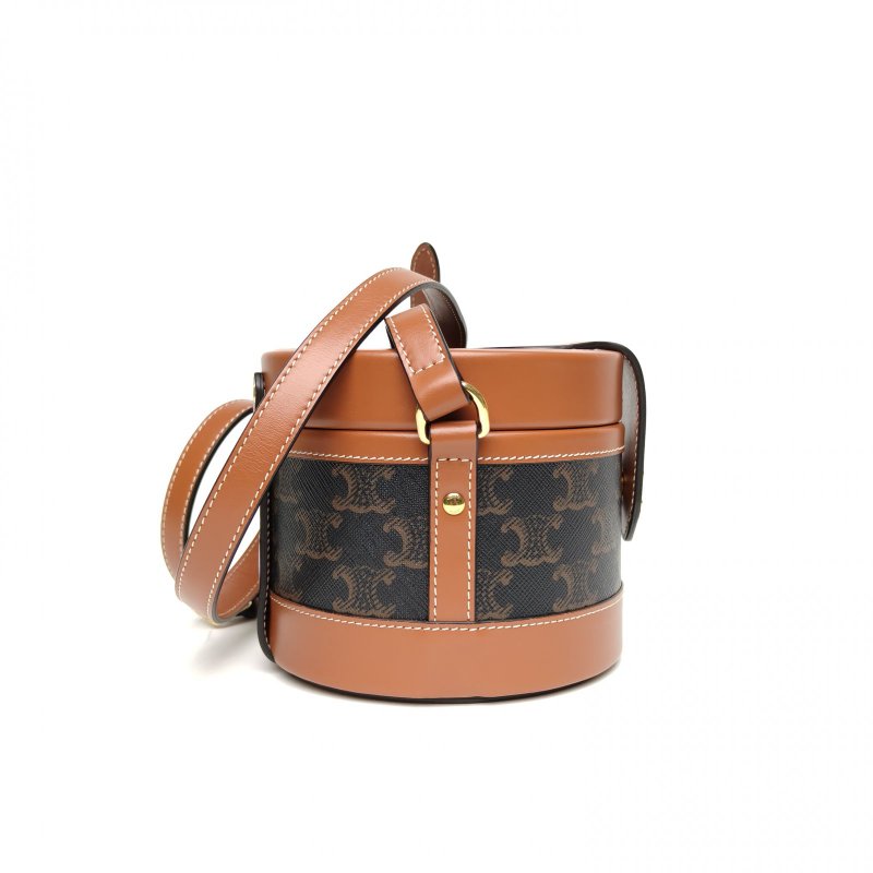 CELINE Tambour圓筒包小號凱旋門印花焦糖色PVC肩背包-3