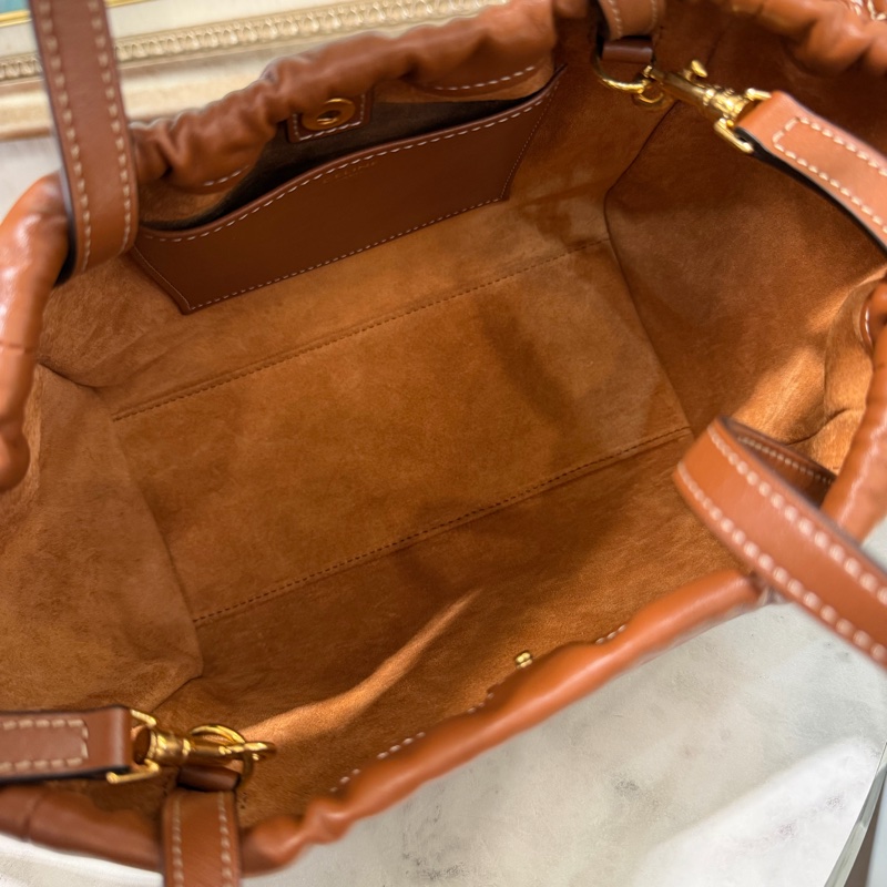 Celine 咖牛皮 Cuir Triomphe小型Cabe金釦雙抽繩手提斜背包111013DU3.04LU-5