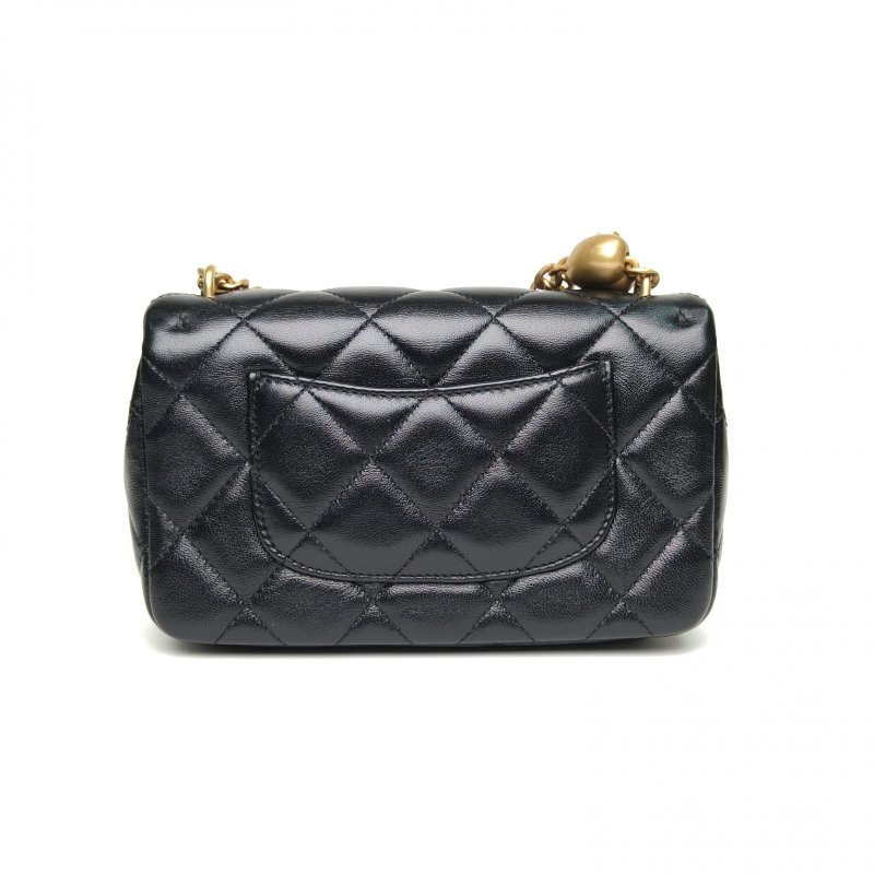 CHANEL 黑色羊皮晶片開金扣愛心金球肩帶25CCF口蓋包肩背包-2