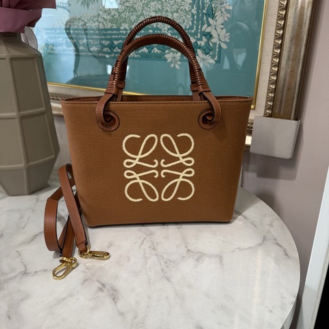 Loewe 焦糖帆布Anagram mimiTote拼牛皮手提斜背編織托特包A717S74X01